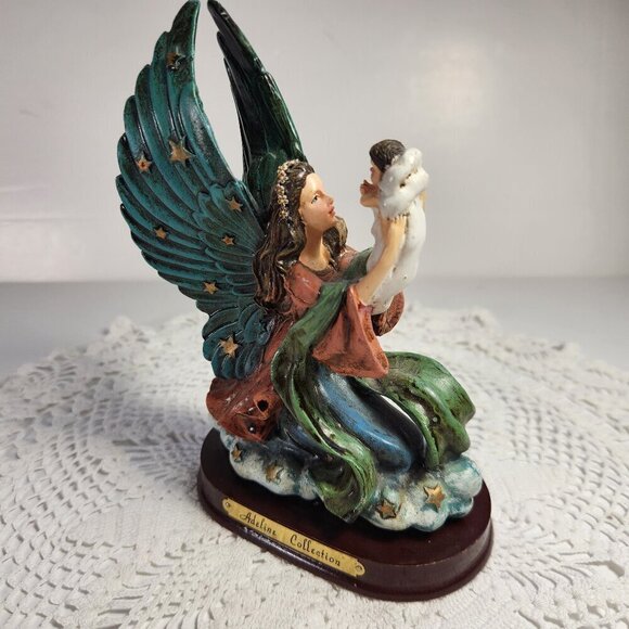 Adeline Collection Figurine Angel Holding a Baby Sitting on a Cloud on a Base - Picture 1 of 10